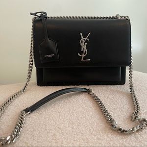 Saint Laurent YSL Sunset Medium Chain Bag in Smooth Leather, Noir/Black